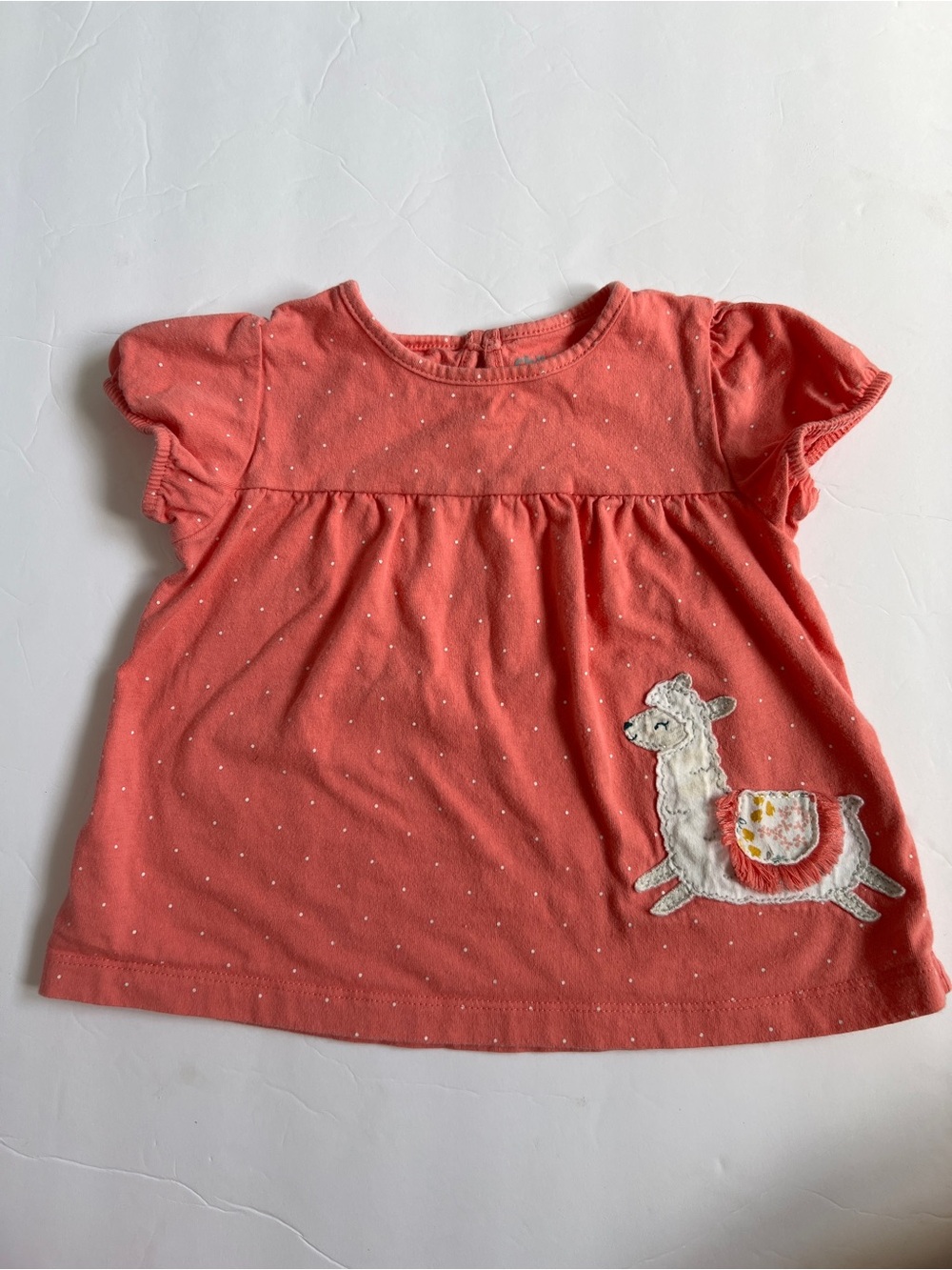Baby Girl Coral Short Sleeve Top with Llama Design